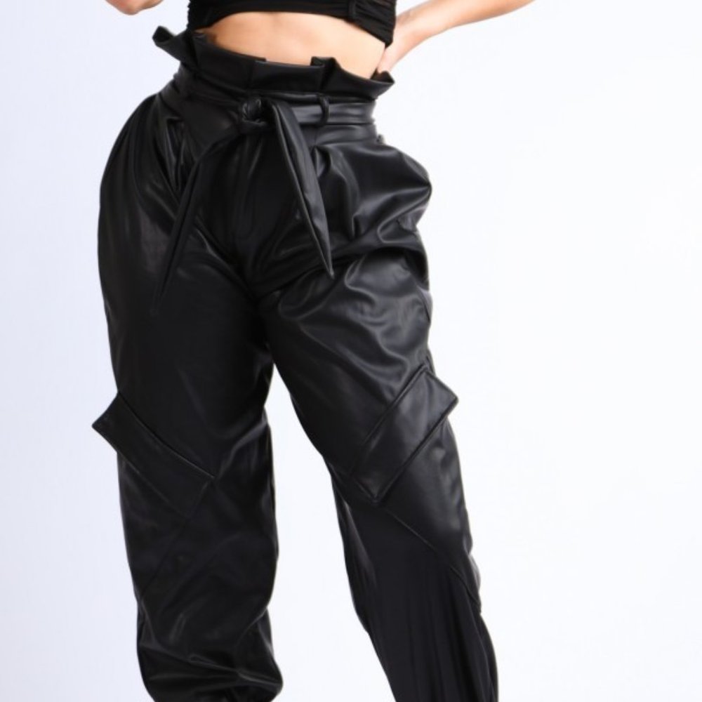 Faux Leather Waist tie Pants